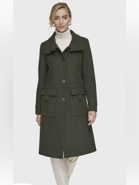Andrew Marc Almedia Wool Blend Twill Coat With Back Belt Rosemary